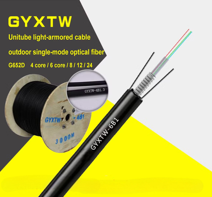 كابل ألياف ضوئية خارجي مدرع G652D GYXTW بـ 24 ليفة، أنبوب فضفاض مركزي، عضو قوة سلك فولاذي، غلاف PE للاستخدام المدفون المباشر