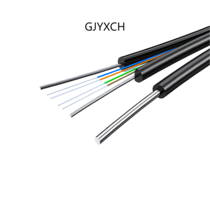 4 Core G657A1 خارجي FTTH قطرة كابل الألياف GJYXCH مع 0.8mm سلك الفولاذ رسول