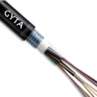 كابل ألياف ضوئية خارجي GYTA 24 Core G652D أحادي الوضع، أنبوب فضفاض مجدول، شريط ألومنيوم مدرع، غلاف PE مقاوم للأشعة فوق البنفسجية، مثالي لتركيبات القنوات والدفن المباشر