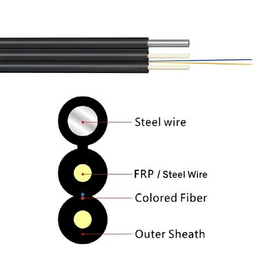 كابل FTTH الخارجي GJYXFCH 2 Core G657A1 مع رسالة الأسلاك الفولاذية